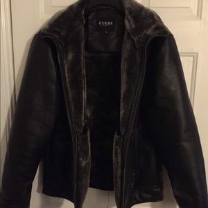 Guess fur lined genuine leather jacket